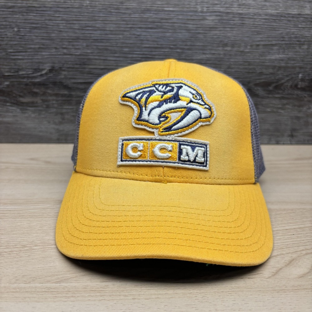 Nashville Predators Hat Snap Back Mens Yellow NHL Hockey Trucker CCM Pro OK'd